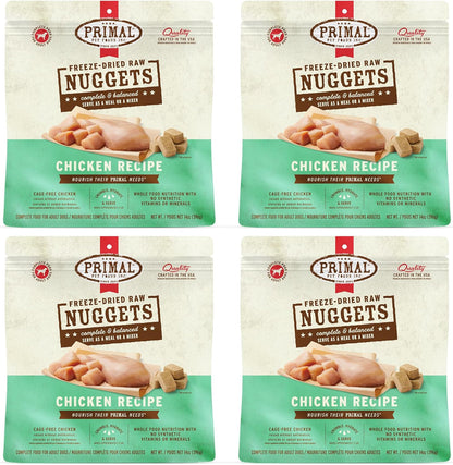 Primal Freeze Dried Dog Food Nuggets, Chicken, Complete & Balanced Meal, Also Use as Topper or Treat, Premium, Healthy, Grain Free, High Protein Raw Dog Food, 14 oz (Pack of 4)