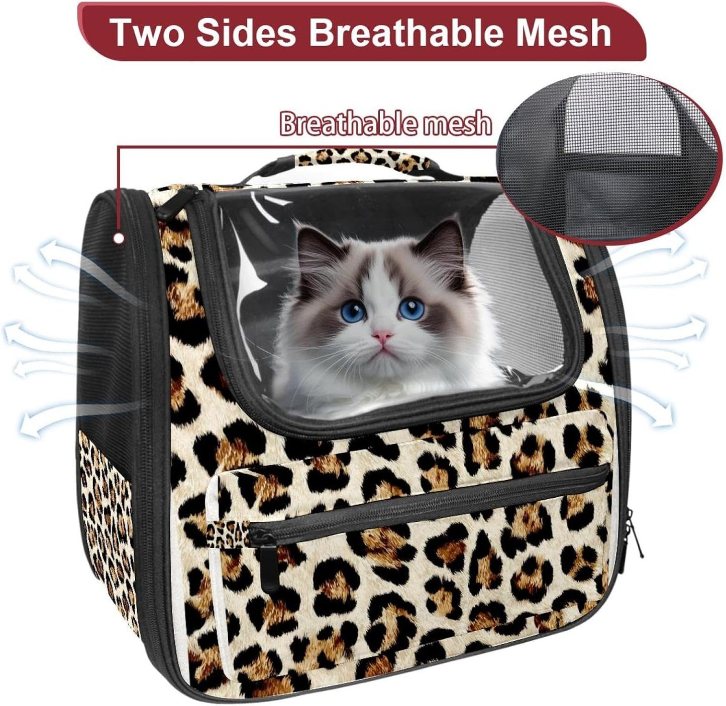 Modern Classic Leopard Print (1) Pet Carrier, Soft Sided Carrier for Small Dog Cat with Windows and Locking Safety Zippers