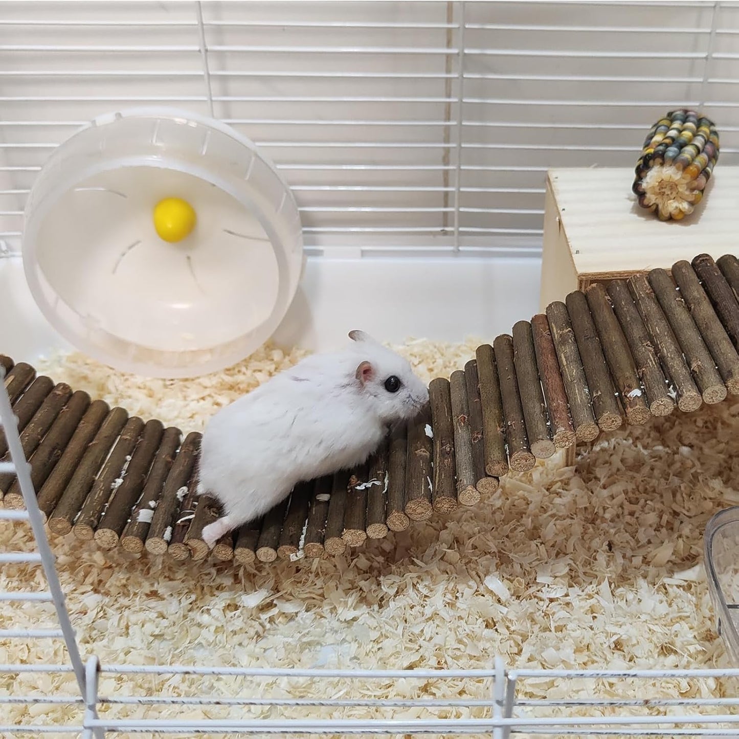 2PCS Rat Bendy Long Suspension Bridges, Hamster Bridge Wooden Ladder Bendable Flexible Tunnel Natural Climbing Ladder Chews Toys for Rodents Mouse Dwarf Hamster（15.7×3.9''+7.9×3.9'' Brown）