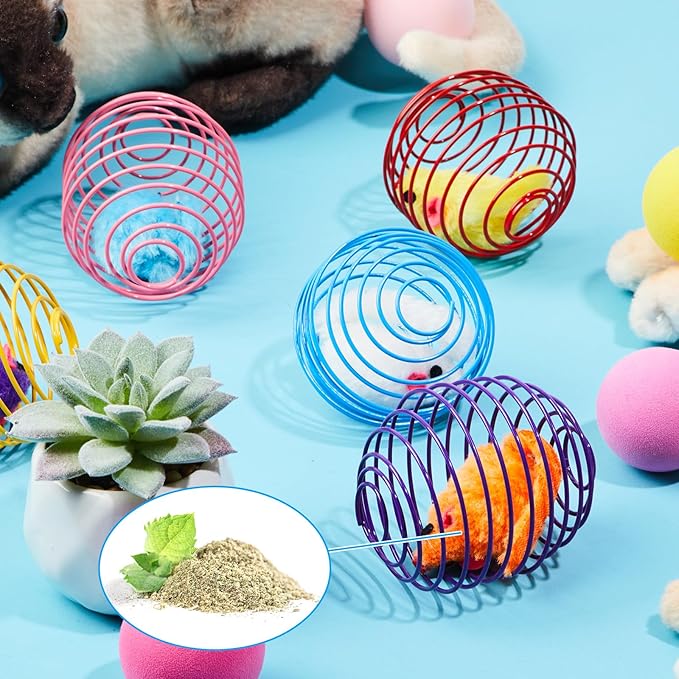 Jecery 5 Pcs Halloween Cat Spring Balls Toys Stretchable Rolling Balls Colorful Playful Coils Interactive Spring Action Toy Caged Rats for Kitten Cat Pet Supplies(Catnip Rats,Multicolor,5 Pcs)