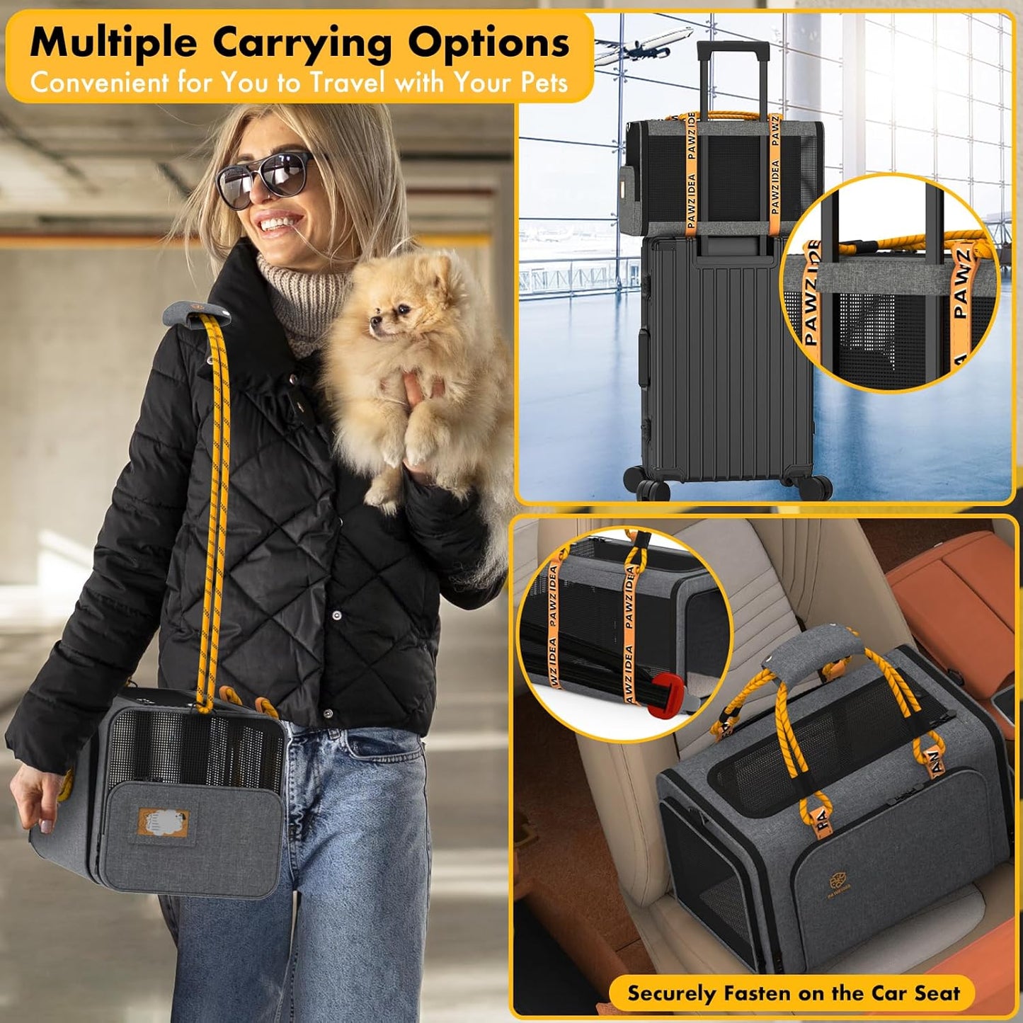 PAWZIDEA Expandable Pet Carrier Airline Approved, 18×11×11 Inches Small Dog Carriers, Collapsible Top-Load Cat Carrier for 2 Cats Under Seat, Soft-Sided Puppy & Animal Travel Bag, ID Card, Up to 15lbs