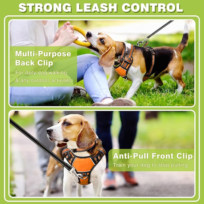 WINSEE Dog Harness No Pull, Pet Harnesses with Dog Collar, Adjustable Reflective Oxford Outdoor Vest, Front/Back Leash Clips for Small, Medium, Large, Extra Large Dogs, Easy Control Handle for Walking