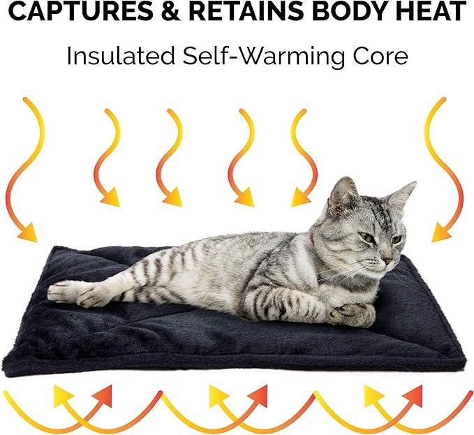 Furhaven ThermaNAP Self-Warming Cat Bed for Indoor Cats & Small Dogs, Washable & Reflects Body Heat - Quilted Faux Fur Reflective Bed Mat - Black, Small