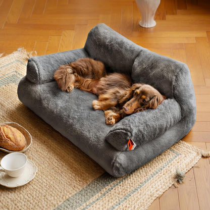 MEWOOFUN Dog Couch, Supportive Small Dog Bed for Puppy and Cats with Removable Washable Cover, Fluffy Cat Couch with Non-Slip Bottom (Dark Grey, 26.0" L X 19.0" W X 13.0" Th)