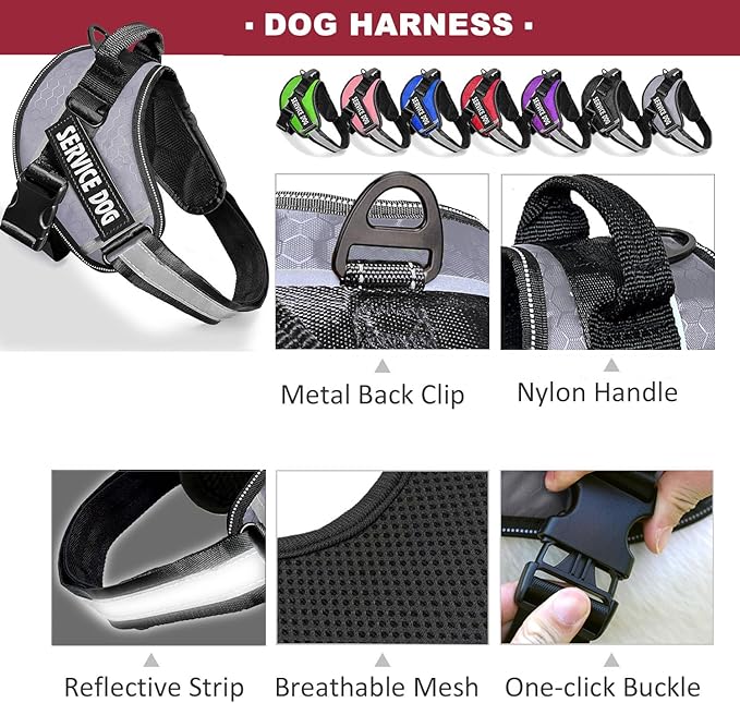 Service Dog Vest, 9 Dog Patches No Pull Dog Harness and Leash Set with Handle,Easy On and Off Pet Vest Harness with Night Safe Reflective Straps for Small Medium Large Breed Dogs