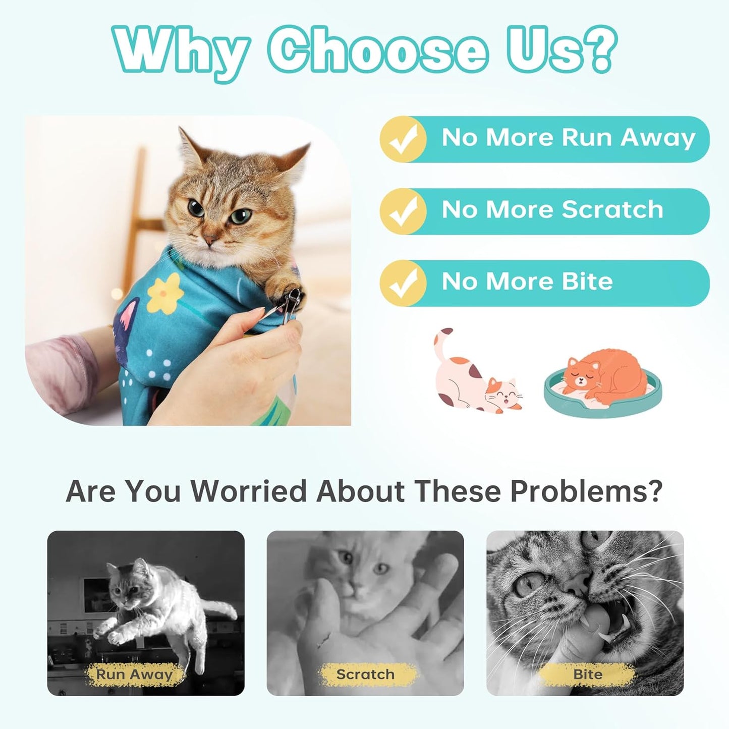 Cat Grooming Wrap, Cat Wrap for Cutting Nails, Self-Adherent Fabric Wrap for Cats, Cat Burrito Wrap Anti-Scratch, Anti-Escape, Multifunctional Swaddle Wrap Pet Tool 27.5×27.5"