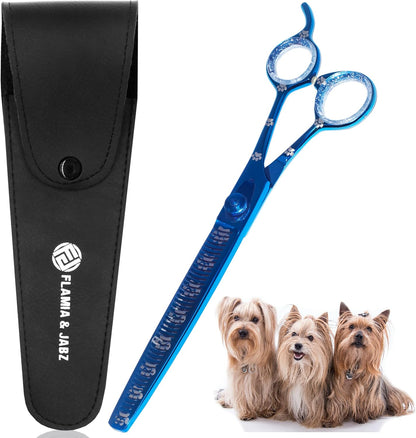 Professional Dog Grooming Thinning Scissors/Blender Shears with Paw Prints for Dogs, Cats & Pets (Right Handed, Blue, Stainless Steel 8 Inch)