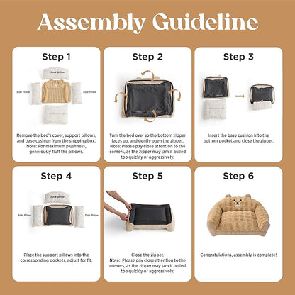 LE SURE Cute Cat Couch for Pets - Fluffy Original Bear Design Cat Beds for Indoor Cats, Fuzzy Cats Sofa with Removable Washable Cover, Supportive Pet Chair, 24inch, Brown