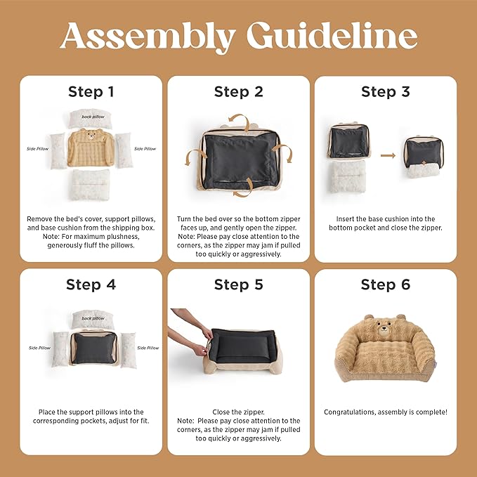 LE SURE Cute Dog Couch for Pets - Fluffy Original Bear Design Dog Beds for Medium Dogs, Pet Sofa with Washable Cover, Supportive Dogs Sofa Bed with Removable, 36inch, Brown