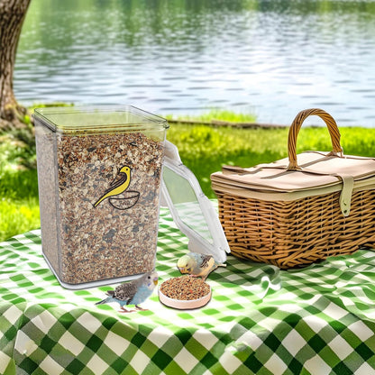 Bird Seed Storage Container-Airtight Bird Food Container-8.4lb/5 l Pet Food Storage Containers with Birds Seed Scoop-Wild Birds Dispenser-forPet Parakeets Finches Food Mealworms/Clear
