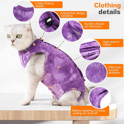 Purrfect Recovery Suit for Cats - Abdominal Wound Protection, Cone Alternative, Purple M