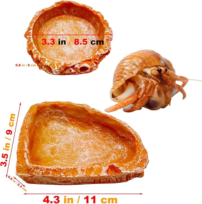 Reptile Water Dish and Food Bowls, 3 Pack Reptile Feeding Terrarium Bowl for Bearded Dragon Lizard Frog Gecko Tortoise Hermit Crab Snail (Orange)