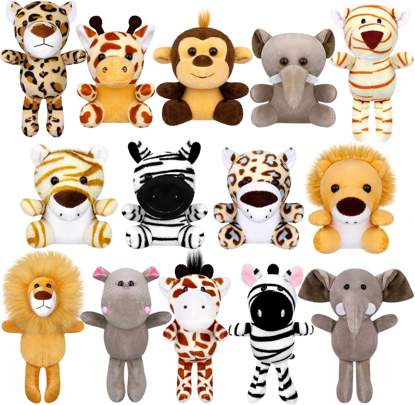 Elcoho 14 Pieces Safari Jungle Animal Plush Toys Small Stuffed Forest Animals Plush Toys 5.9 Inch and 3.75 Inch Keychain Decorations for Animal Themed Parties Goody Bags(Standing,Sitting)