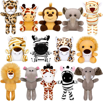 Elcoho 14 Pieces Safari Jungle Animal Plush Toys Small Stuffed Forest Animals Plush Toys 5.9 Inch and 3.75 Inch Keychain Decorations for Animal Themed Parties Goody Bags(Standing,Sitting)