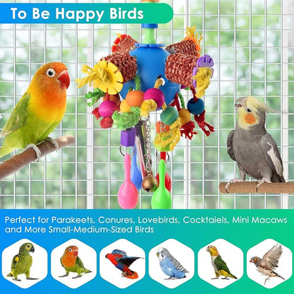 KATUMO Parrot Toys, Parakeet Foraging Shredder Hanging Toys Bird Ball Treats for Conure Mini Macaw Cockatiel Lovebird Small-Medium Birds
