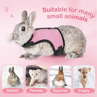 PETTOM Bunny Rabbit Guinea Pig Harness Stretchy Elastic Leash Cute Soft Mesh Small Pet Harness No Pull Comfort Outdoor Walking Jogging Padded Vest for Ferret Guinea Pig (Pink,L)