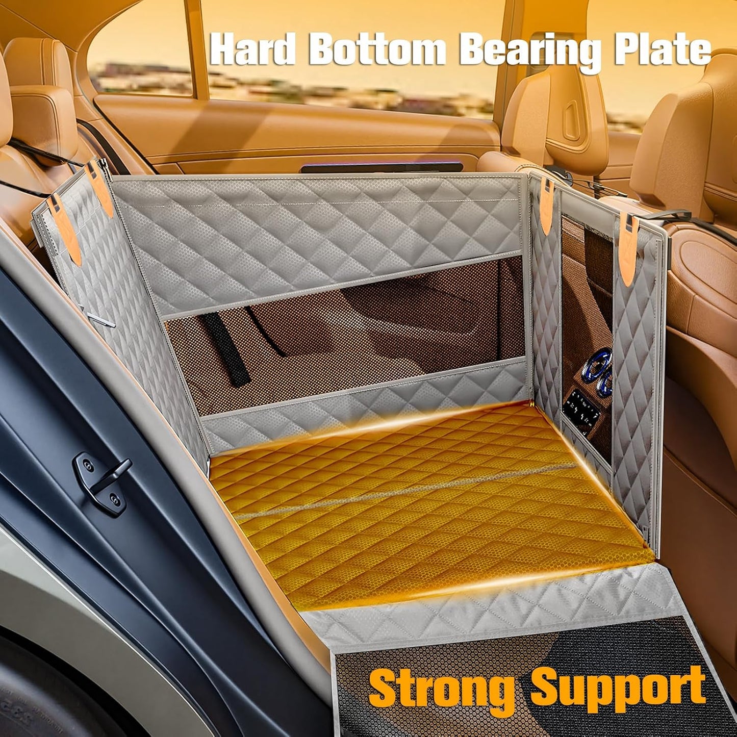 PETICON Large Dog Car Seat, Back Seat Extender for Dogs with 3 Mesh Windows, Waterproof Medium Carseat for Dogs with Hard Bottom, Pet Seat Cover for Cars, Trucks and SUVs (Gray)