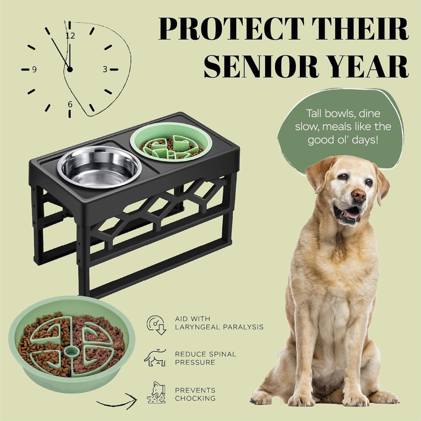 AVERYDAY Large Slow Feeder Dog Bowls Elevated, 4 Height Adjustable Raised Dog Bowl Stand with Stainless Steel Food and Water Bowl, Tall Dogs Feeding Station with Anti-Slip for Medium Large Breeds Dogs