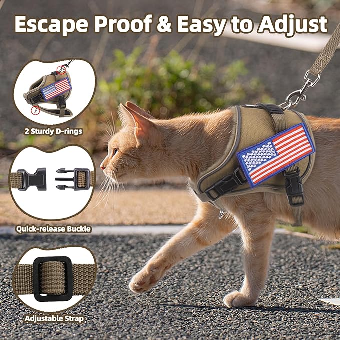PUPTECK Tactical Cat Harness and Leash Set Escape Proof, Adjustable Reflective Kitten Jacket Easy Control, Pet Vest Harness for Cats Small Dogs Puppies Walking and Travel