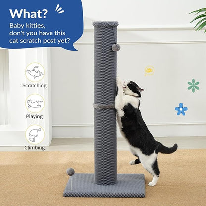 Cat Craft Cat Scratching Post Large Reticulate Carpet Scratching Post for Indoor Cats, Tall Cat Scratch Post, Carpet Cat Scratcher with Replaceable Toys, Sturdy Base, Large, Light Gray