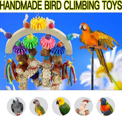 Bird Toys - Natural Corncob Wood & Mango Chew Toys for African Grey Parrots, Lovebirds, Small Parrots, Parakeets