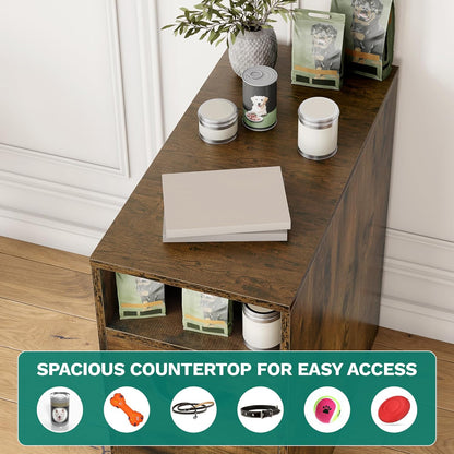 YITAHOME Dog Feeding Station with Storage, Dog Food Cabinet with 2 Feeder Bowls, Pull Out Elevated Dogs Bowl, Rustic Brown