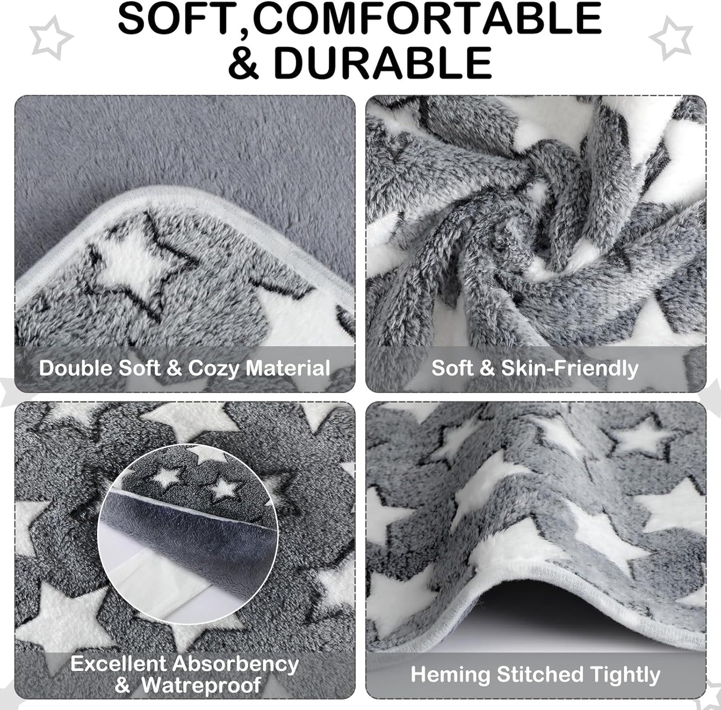 Tudomro 8 Pcs Guinea Pig Blankets Absorbent Washable Animal Fleece Bedding Cage Liners Waterproof Reusable Pet Pee Sleep Mat Pad Cover for Chinchilla Hamster Ferret(Grey Star,16 x 24 Inch)