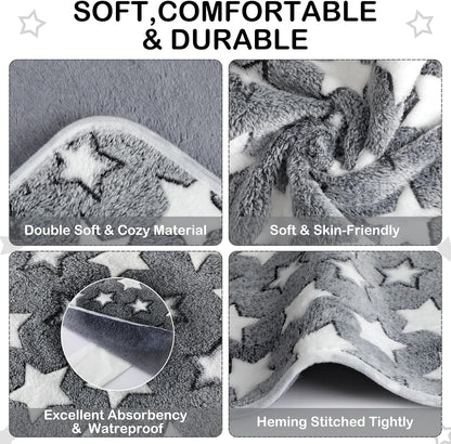 Tudomro 8 Pcs Guinea Pig Blankets Absorbent Washable Animal Fleece Bedding Cage Liners Waterproof Reusable Pet Pee Sleep Mat Pad Cover for Chinchilla Hamster Ferret(Grey Star,16 x 24 Inch)