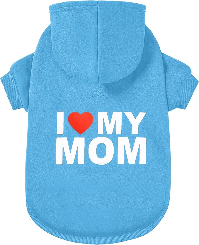 GreenJoy Dog Sweater Dog Hoodie Cold Weather Dog Coat Hooded Sweatshirt for Puppies,Cats, Small Medium Large Dogs (Blue(I Love My Mom), Medium)