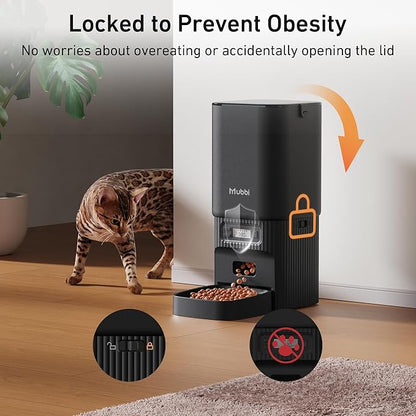 Automatic Cat Feeder, 7L/29 Cups Automatic Dog Feeder with Desiccant Bag, 1-6 Meals Ideal for 2-15mm Dry Food, Suitble for Multiple Pets, Dual Power Supply, Detachable Washable, Black