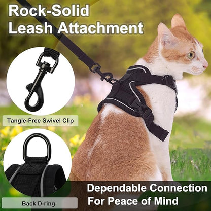 Cat Harness and Leash, Reflective Cat Harness Escape Proof for Walking, Adjustable Kitten Harness and Leash Set, 4 Buckles Easy Control Breathable Cat Vest Harness for All Types of Cats
