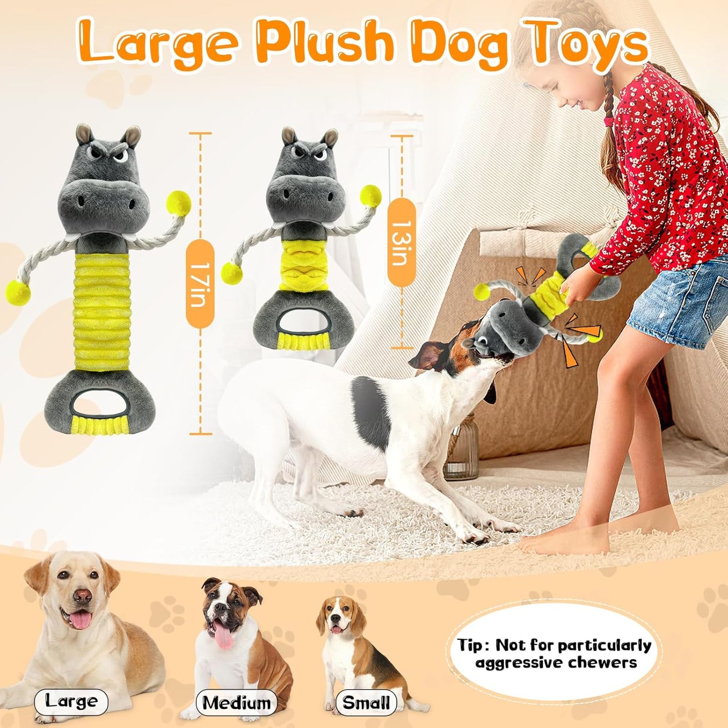 Large Squeaky Plush Dog Toys for Small, Medium, and Large Dogs Daily Companionship, Training, Tug of War Puppy Toys to Keep Them Busy