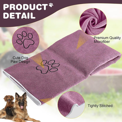 Chumia 4 Pack Dog Towels for Drying Large Microfiber Grooming Tools Absorbent Soft Bath Supplies with Embroidered Paw for Small Medium Pet Products(30 x 50 Inch,Purple)