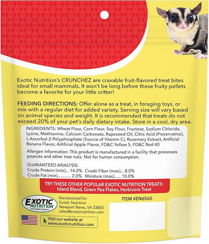 Crunchez Apple and Banana - Crunchy Fruit Flavored Treat Bites - Sugar Gliders, Squirrels, Marmosets, Prairie Dogs, Hamsters, Chinchillas, Exotic Birds, Rabbits, Guinea Pigs, Degus, Small Pets