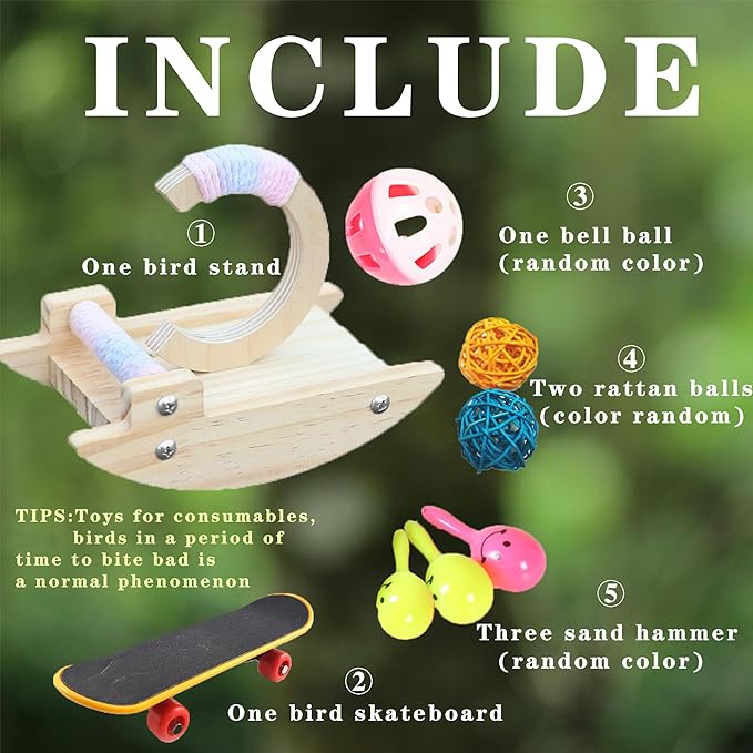 8Pcs Wooden Bird Stand Perch Training Playstand - Chew Toy & Shaky Gym for Parrots, Bird Playground Play Stands for Parakeets Cockatiels, Conures, Macaws, Finches Lovebirds