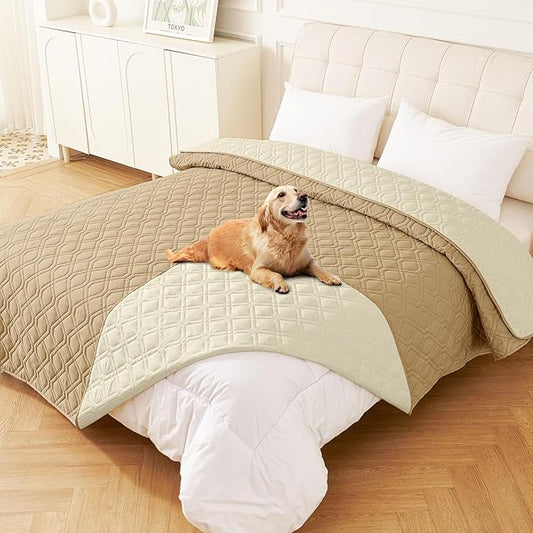 hyha Waterproof Dog Bed Blanket, Soft Pet Blankets, Waterproof Couch Cover for Dogs, Reversible Sofa Covers Washable for Furniture (82x120 Inch, Camel/Beige)