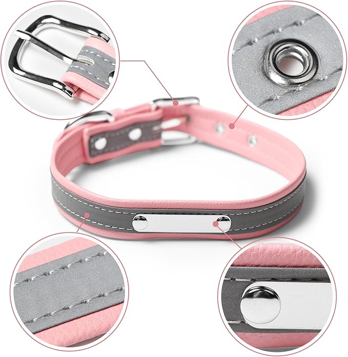 Personalized Reflective Cat Collars with Name Tag and Plated,Engraved Custom Cat Collar with Name and Phone,Kitten Collar with Safety Buckle Adjustable for Cats and Kitten(Pink)