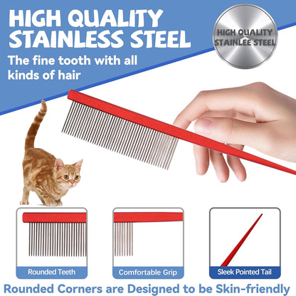 Grooming Pet Comb Rat Tail Dematting Cat and Dog Comb，Rounded Ends Design for Safe Tangle Removal, Hairstyling, Massage，Loose Hair Removal，Prevent Irritation，Fluffing Paws,Face,Tail,Remove Tear Stain