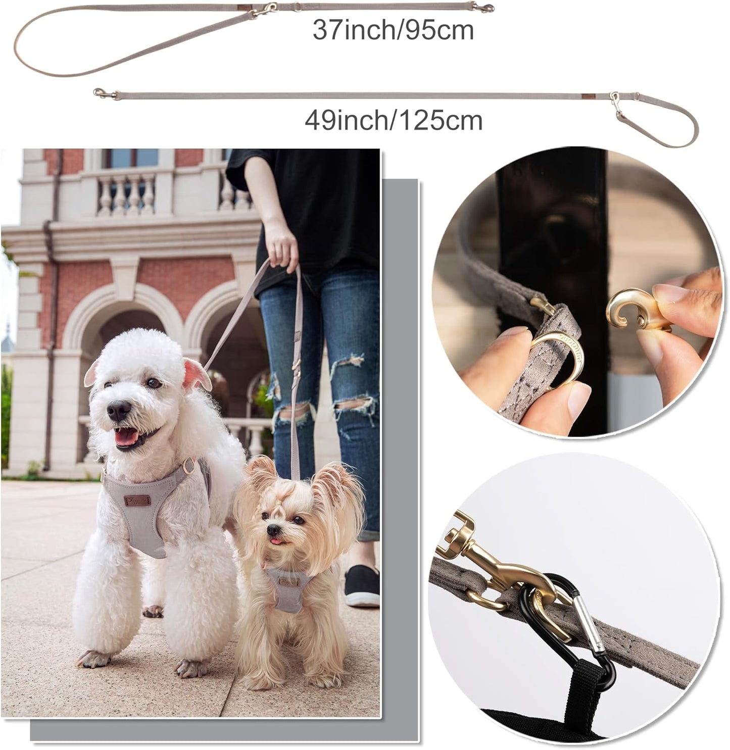 Puppytie No Pull Small Dog Harness with Multifunction Dog Leash,Lightweight Soft Adjustable No Choke Escape Proof Pet Harness Vest Pet Harness Vest,Smoke Grey,S