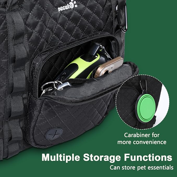 Pecute Dog Purse Carrier, Dog Carrier with Pockets for Small Dogs, Fits Dogs 5.5 lbs to 11 lbs, Cat and Puppies Tote Bag, Outing, Travel, Vet, Black