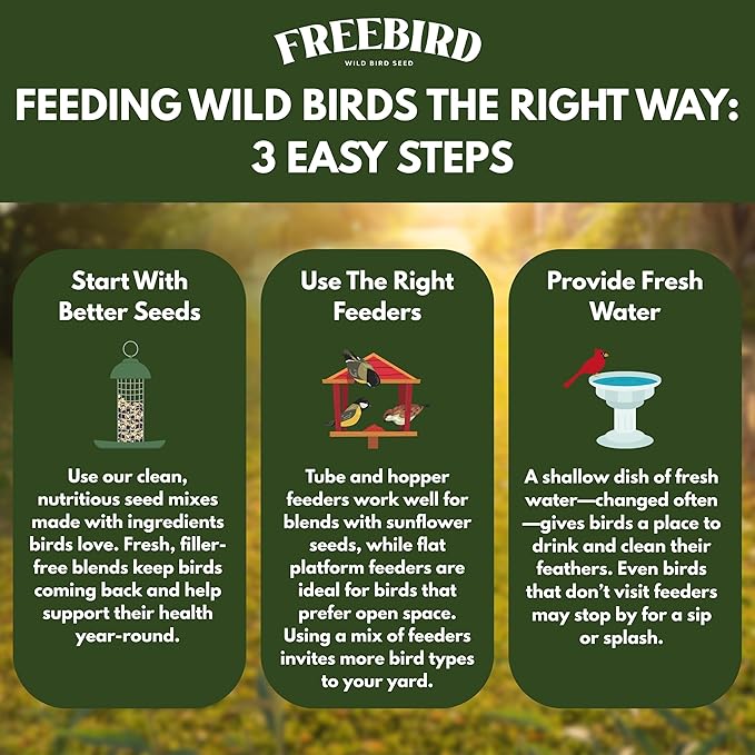 Premium Sunflower Select Bird Seed by Freebird - Black Oil Sunflower Seeds, Sunflower Kernels, Safflower Seeds - Finch and Songbird Wild Bird Seed for Outside Feeders - 6lb Bag