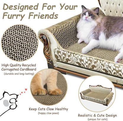 Luxury Cardboard Cat Scratcher Sofa Bed, Couch Shaped Scratching Board, Scratch Lounge with Catnip, Scratcher for Indoor Cats Large Grey