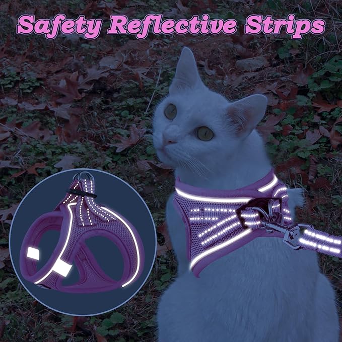 Cat Harness and Leash for Walking Escape Proof, Adjustable Kitten Vest Harness Reflective Soft Mesh Puppy Harness for Outdoor, Comfort Fit, Easy to Control (NPink, S)