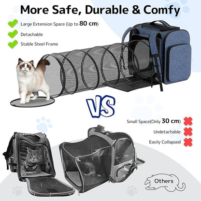Pawtners Cat Carrier Backpacks Expandable Pet Backpack with Breathable Mesh, Pet Carrier Backpack for Cats Small Dogs Puppies Up to 18 Lbs, Dog Carrier Backpack for Travel Hiking Camping Outdoor Blue