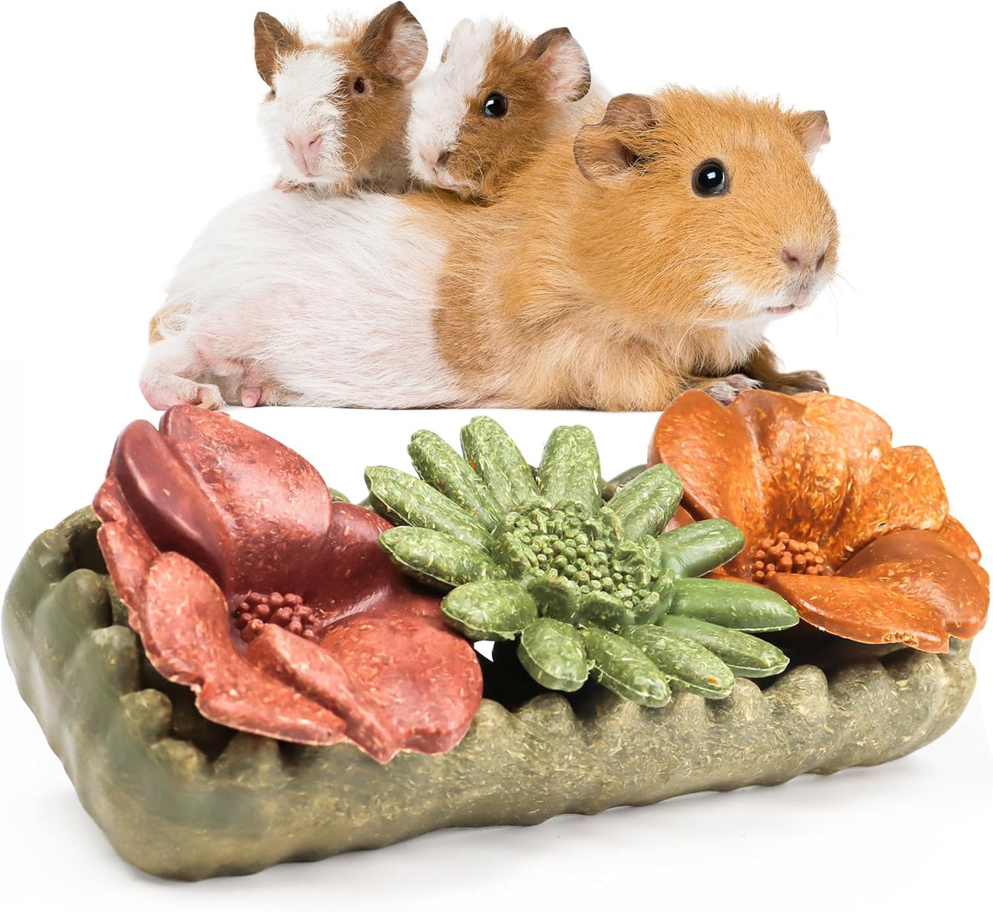 TEEWY Guinea Pig Chew Toys, Prevent Teeth Overgrowth, Natural Timothy Grass & Vegetables, Hamster Chew Toys, Guinea Pig Toys, Chinchilla Toys, 4PCS, Grass Patch & Flowers