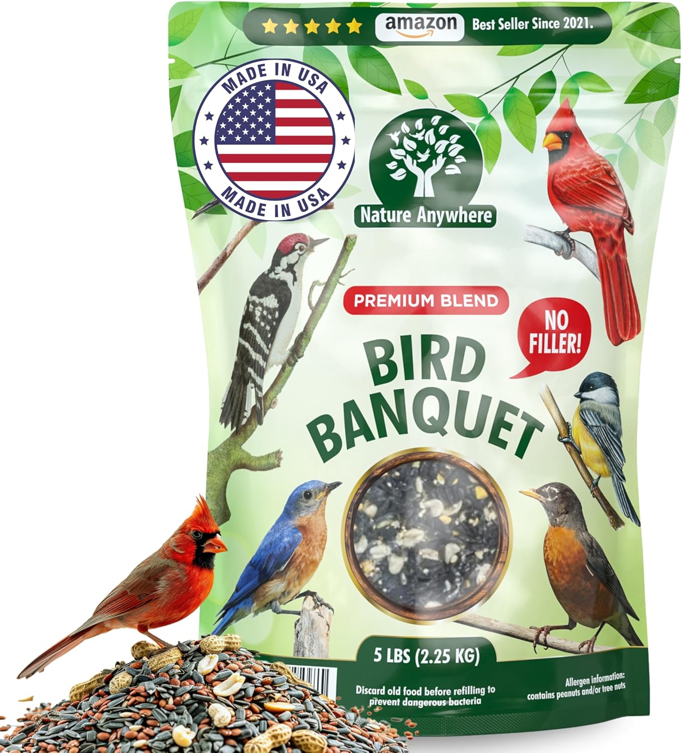 Nature Anywhere Wild Bird Seed for Outside Feeders - No Fillers - Made in USA - Wild Bird Food