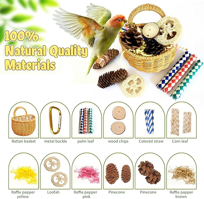 Natural Bird Toy Rattan Bird Foraging Box Parrot Shredding Toys Box Conure Chewing Toys for Cockatiel Lovebird Parakeet Budgie (Semi-Round 5.5inch)