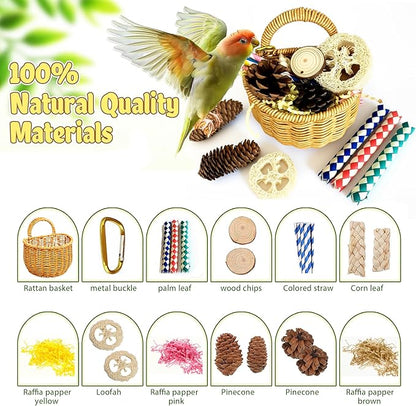 Natural Bird Toy Rattan Bird Foraging Box Parrot Shredding Toys Box Conure Chewing Toys for Cockatiel Lovebird Parakeet Budgie (Semi-Round 5.5inch)