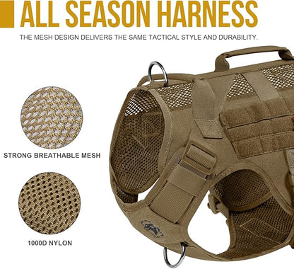 OneTigris Tactical Dog Harness for Small Dogs, No Pull Small Dog Vest Harness Breathable Military Dogs Molle Vest with Handles, Walking Hiking Training (Brown, XS)