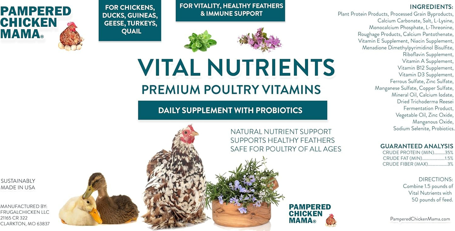 Vital Nutrients: Chicken Vitamins for Feed & Molting Supplement, Egg Booster, Poultry & Chicken Vitamins - Pampered Chicken Mama (5 pounds)